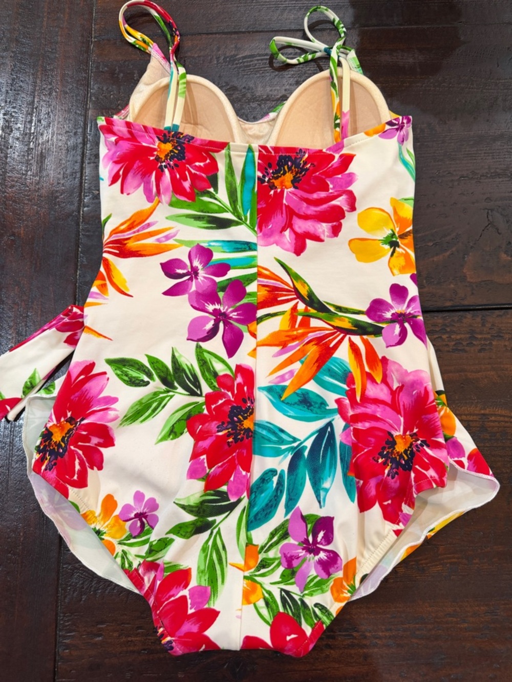 Tropical Floral Maxine of Hollywood Sarong Front One Piece Swimsuit Size 12 - Picture 2 of 15